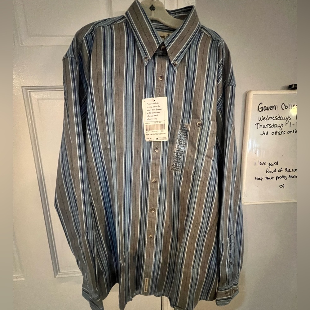 Sears Men's Blue and Gray Striped Button Down Shirt